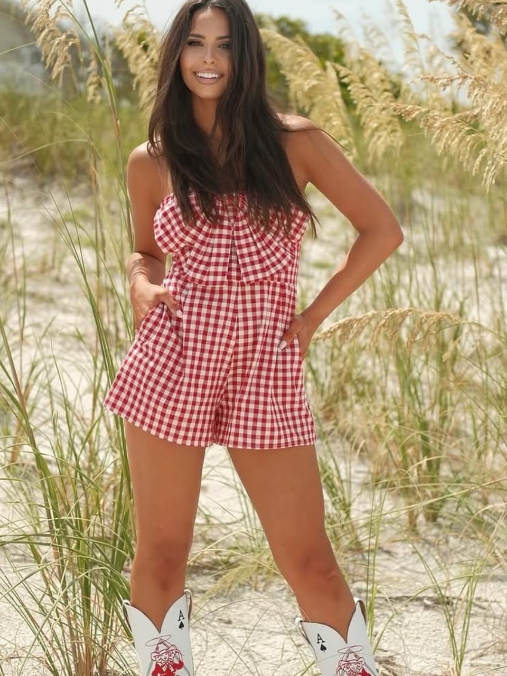Altar'd State NWT Red Gingham Strapless Bow Romper XS Cottagecore - Picture 3 of 16